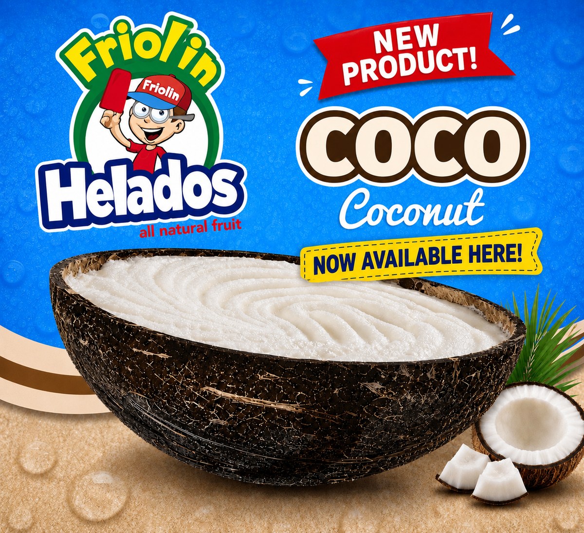 Helados Friolin Coco coconut cream ice cream served in a coconut shell